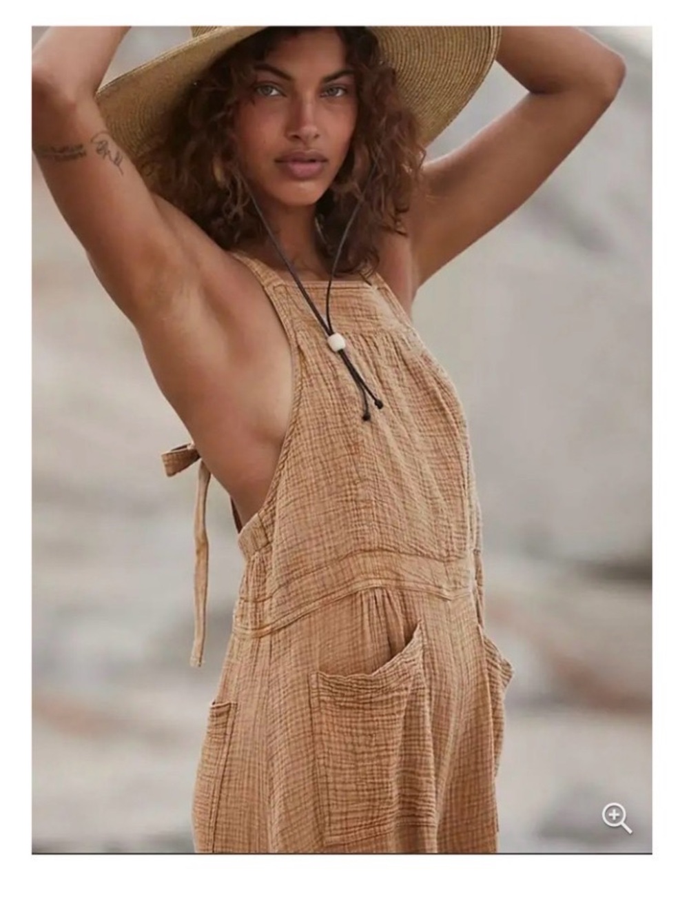 Free People Cyprus Ave Overalls in a golden mustard Wide Leg Cotton Gauze - Picture 5 of 11